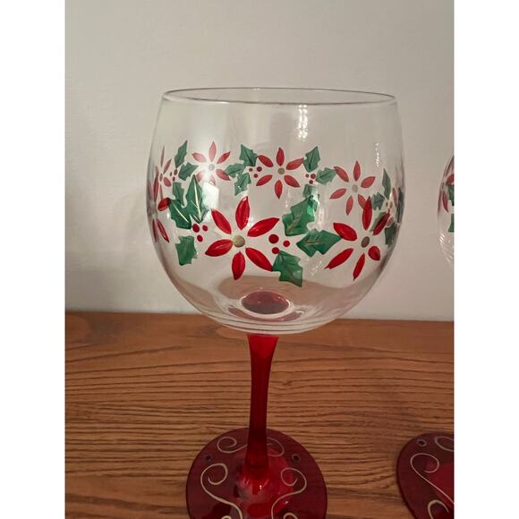 Vintage 2000s Pier 1 Poinsettia balloon wine glasses 16 oz - Picture 2 of 5